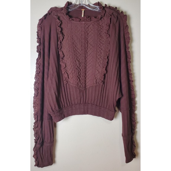 Free People More Romance Mocha Brown Top Small Cottagecore Boho Romantic Casual - Picture 1 of 12